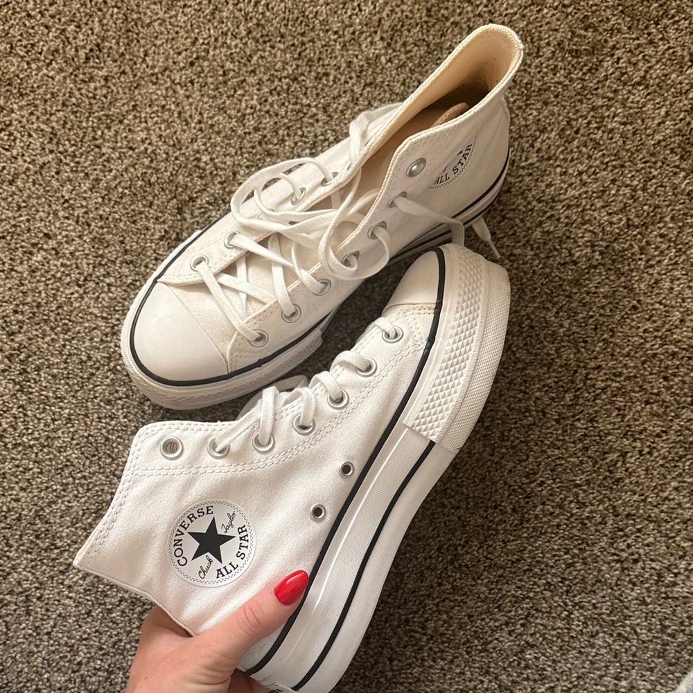 Converse White Platform High-Top Sneakers, Worn Once